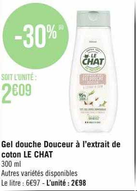 gel douche douceur à l'extrait de coton le chat