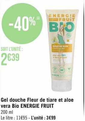 gel douche fleur de tiare et aloé vera bio energie fruit