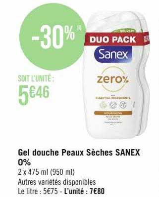 gel douche peaux sèches sanex 0%