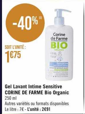 gel lavant intime sensitive corine de farme bio organic