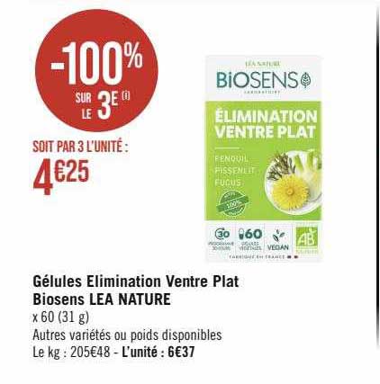 gélules élimination ventre plat biosens léa nature