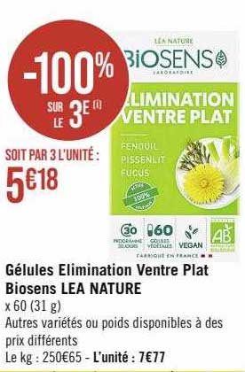 gélules élimination ventre plat biosens léa nature