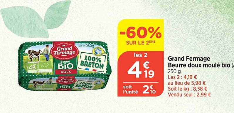 grand fermage beurre doux moulé bio