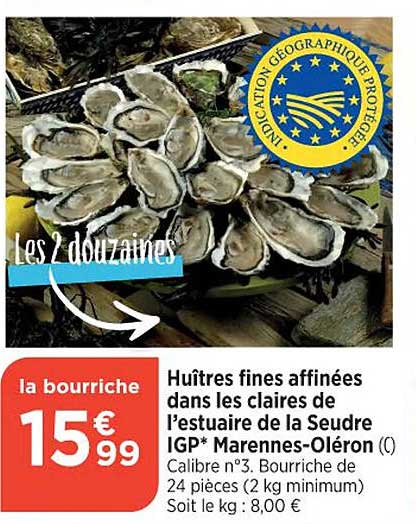huîtres fines affinées dans les claires de l'estuaire de la seudre igp marennes-oléron
