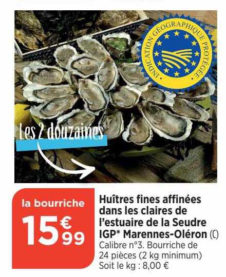 huîtres fines affinées dans les claires de l'estuaire de la seudre igp marennes-oléron