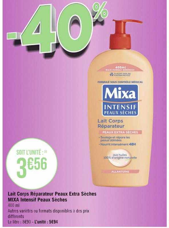 lait corps réparateur peaux extra sèches mixa intensif peaux sèches