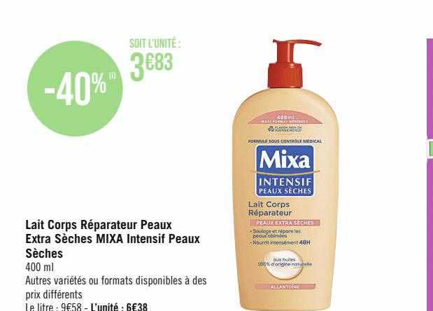 lait corps réparateur peaux extra sèches mixa intensif peaux sèches