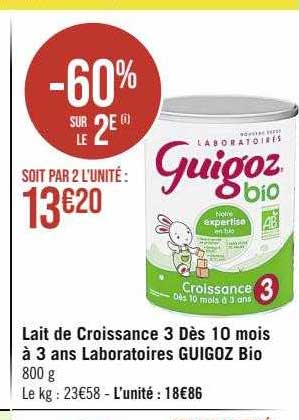 lait de croissance 3 dès 10 mois à 3 ans laboratoires guigoz bio