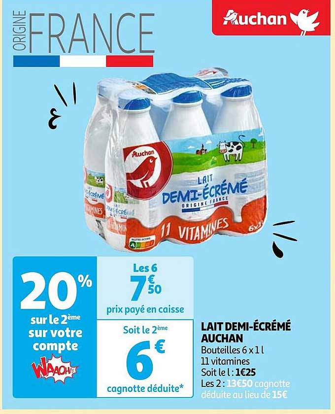 lait demi-écrémé auchan