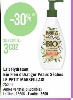 lait hydratant bio fleu d'oranger peaux sèches le petit marseillais