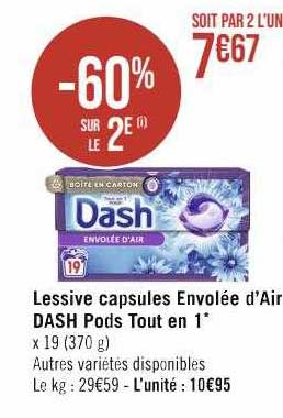 lessive capsules envolée d'air dash pods tout en 1