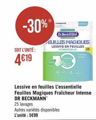 lessive en feuilles l'essentielle feuilles magiques fraîcheur intense dr beckmann