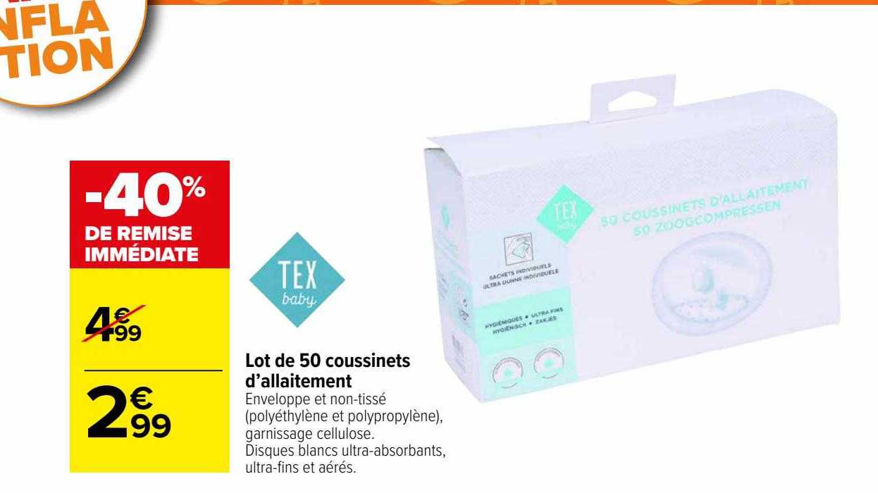 lot de 50 coussinets d'allaitement tex baby