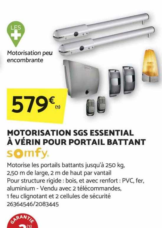 Motorisation Sgs Essential à Vérin Pour Portail Battant Somfy