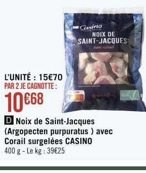 noix de saint-jacques (agropecten purpuratus) avec corail surgelées casino