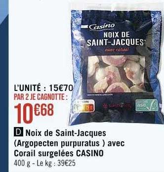 noix de saint-jacques (argopecten purpuratus) avec corail surgelées casino