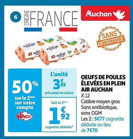 œufs de poules élevées en plein air auchan
