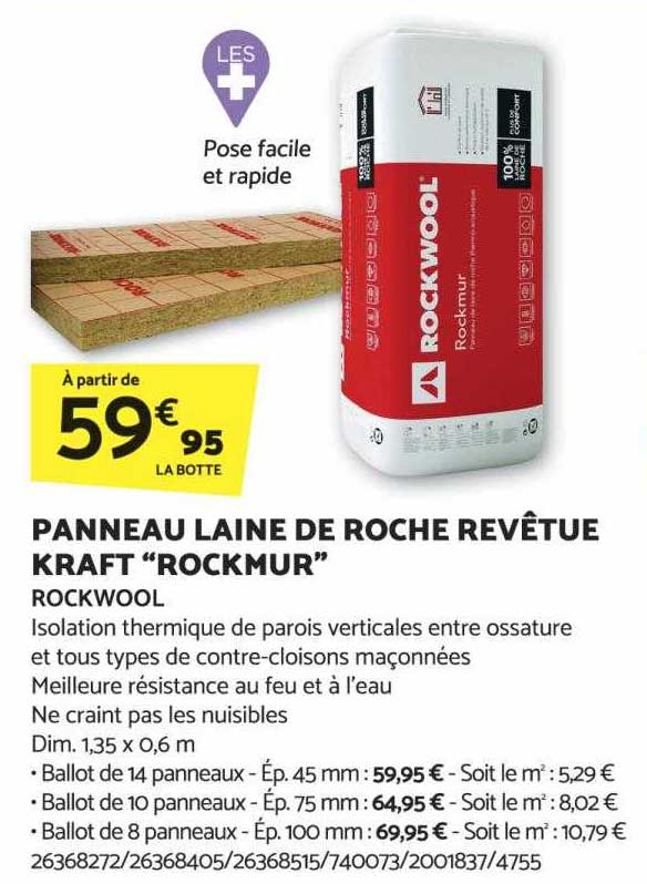 panneau laine de roche revêtue kraft "rockmur" rockwool