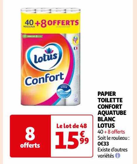 Papier Toilette Confort Aquatube Blanc Lotus