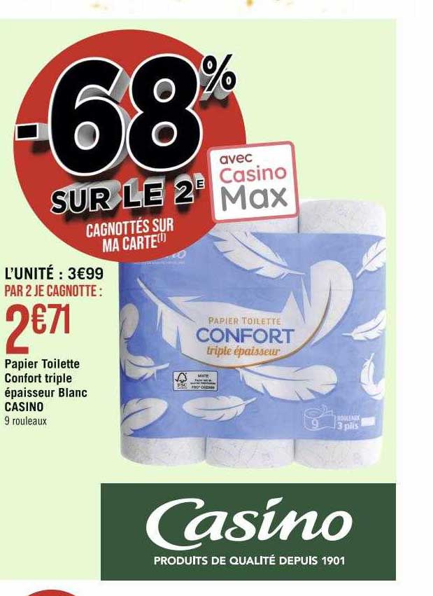 Papier Toilette Confort Triple épaisseur Blanc Casino