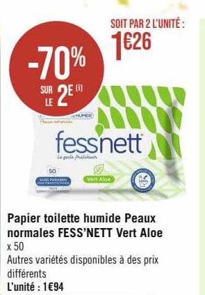 papier toilette humide peaux normales fess'nett vert aloe