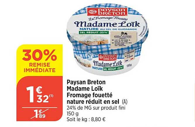paysan breton madame loïk fromage fouetté nature réduit en sel