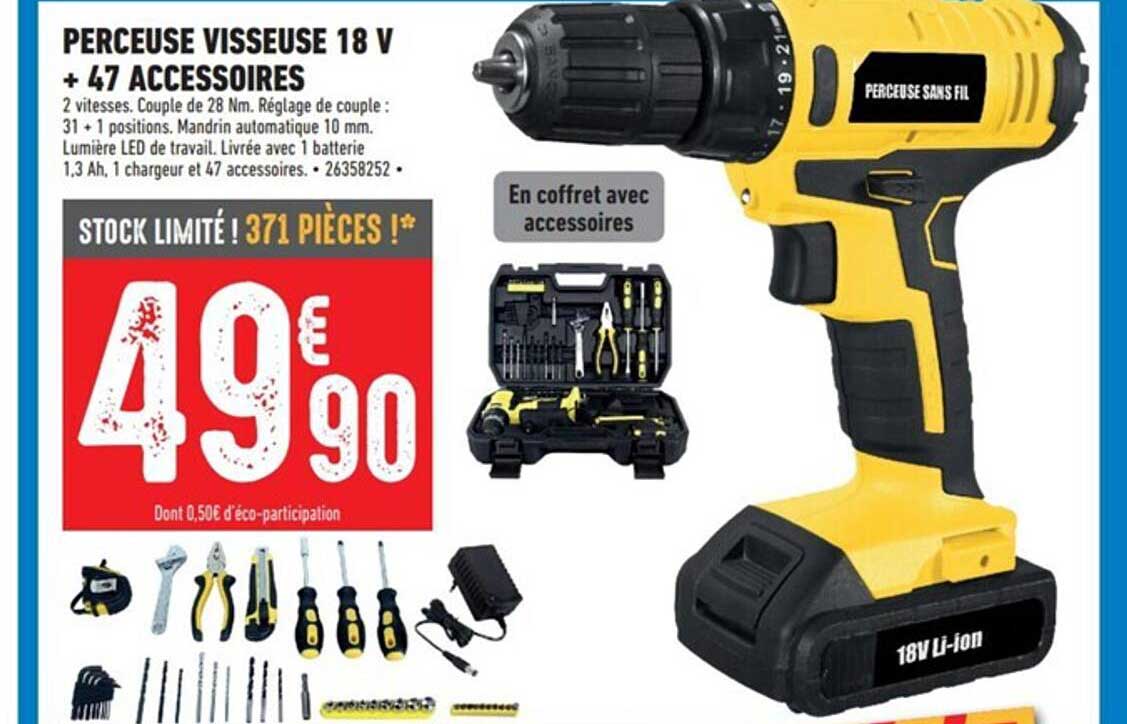 Perceuse Visseuse 18 V + 47 Accessoires