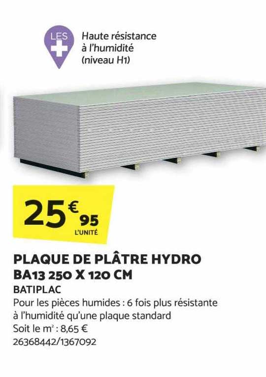 Plaque De Plâtre Hydro Ba13 250 X 120 Cm
