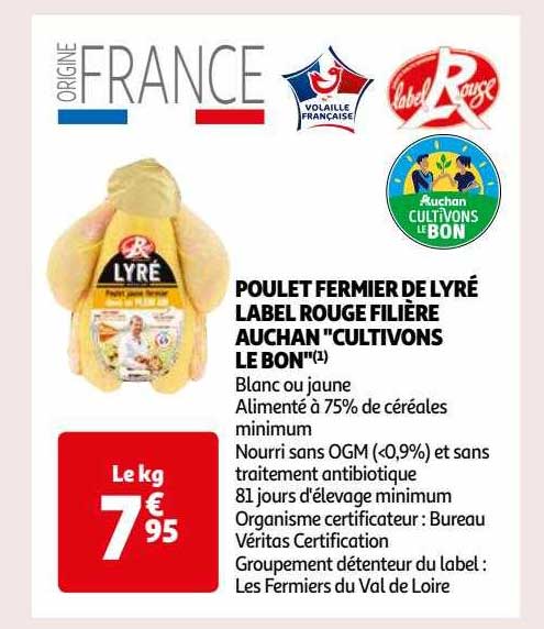 poulet fermier de lyré label rouge filière auchan "cultivons le bon"