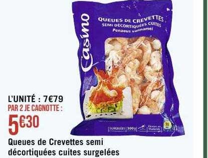 queues de crevettes semi décortiquées cuites surgelées