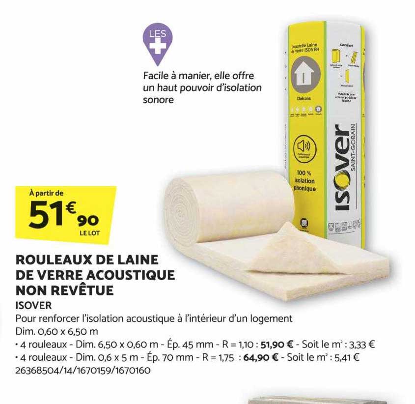rouleaux de laine de verre acoustique non revêtue isover