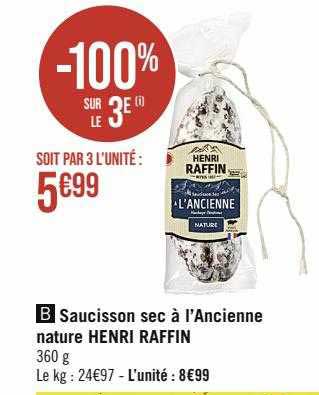 saucisson sec à l'ancienne nature henri raffin