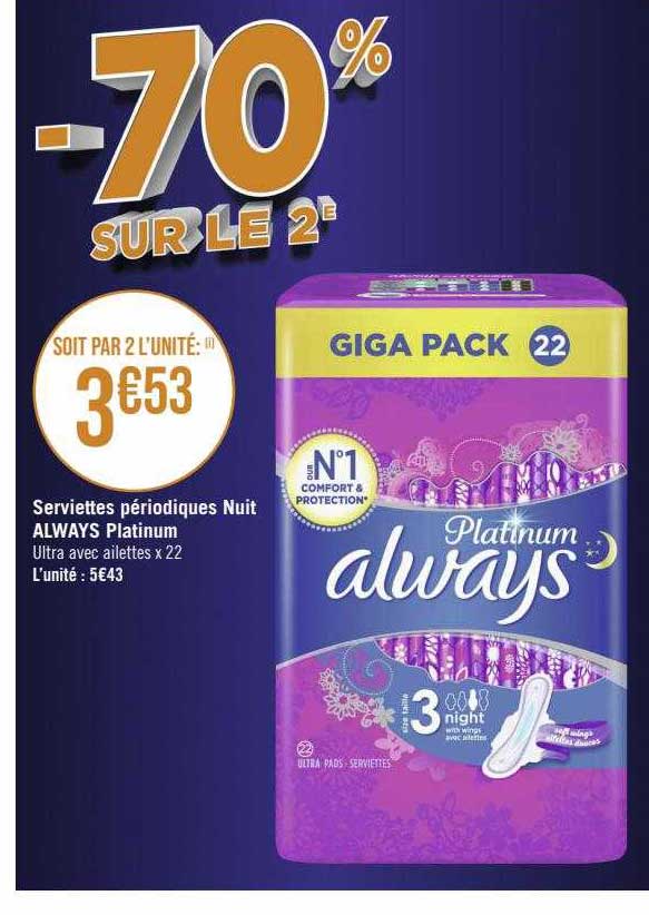 serviettes périodiques nuit always platinum
