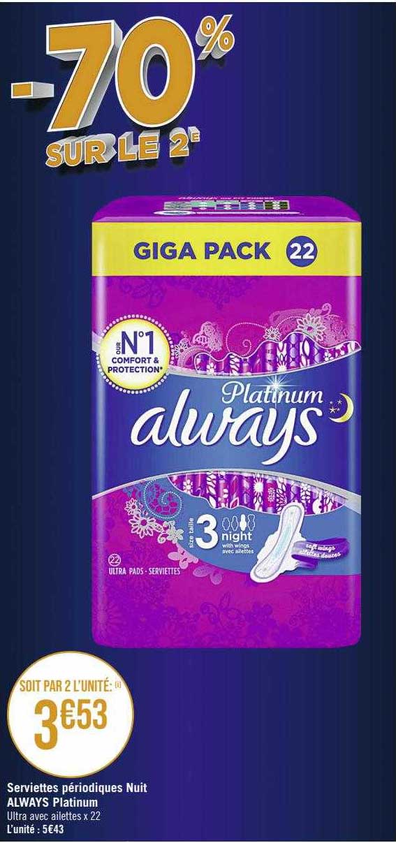 serviettes périodiques nuit always platinum