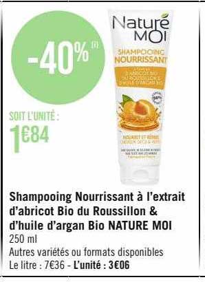 shampooing nourrissant à l'extrait d'abricot bio du roussillon & d'huile d'argan bio nature moi