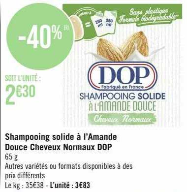 shampooing solide à l'amande douce cheveux normaux dop