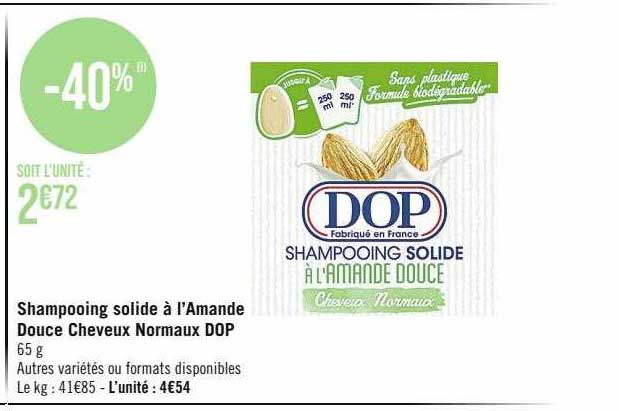 shampooing solide à l'amande douce cheveux normaux dop