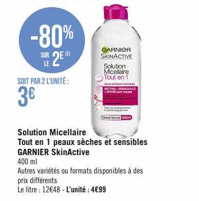 solution micellaire tout en 1 peaux sèches et sensibles garnier skinActive