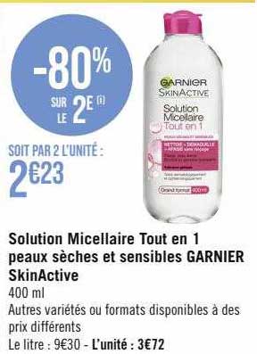 solution micellaire tout en 1 peaux sèches et sensibles garnier skinActive