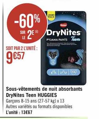 sous-vêtements de nuit absorbants dryNites teen huggies
