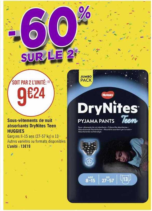 sous-vêtements de nuit absorbants dryNites teen huggies