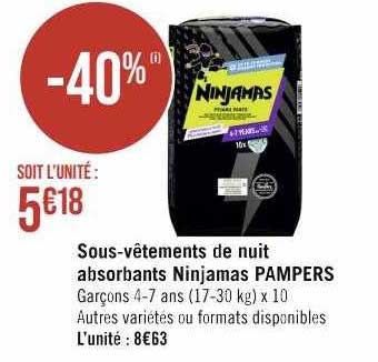 sous-vêtements de nuit absorbants ninjamas papers