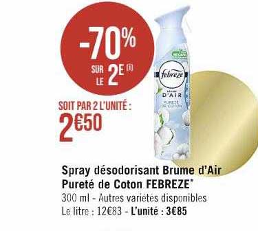 spray désodorisant brume d'air pureté de coton febreze