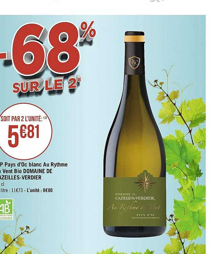 aop pays d'oc blanc au rythme du vent bio domaine de cazeilles-verdier