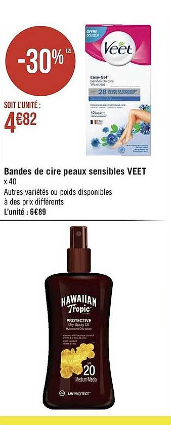 bandes de cire peaux sensibles veet