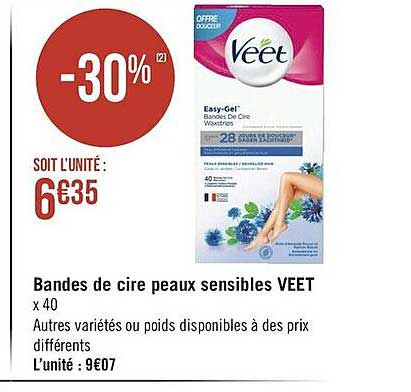 bandes de cire peaux sensibles veet