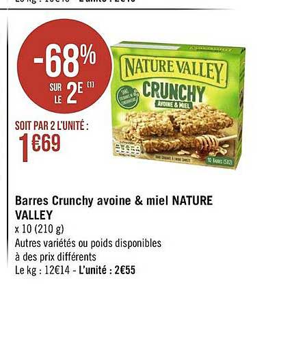 barres crunchy avoine & miel nature valley