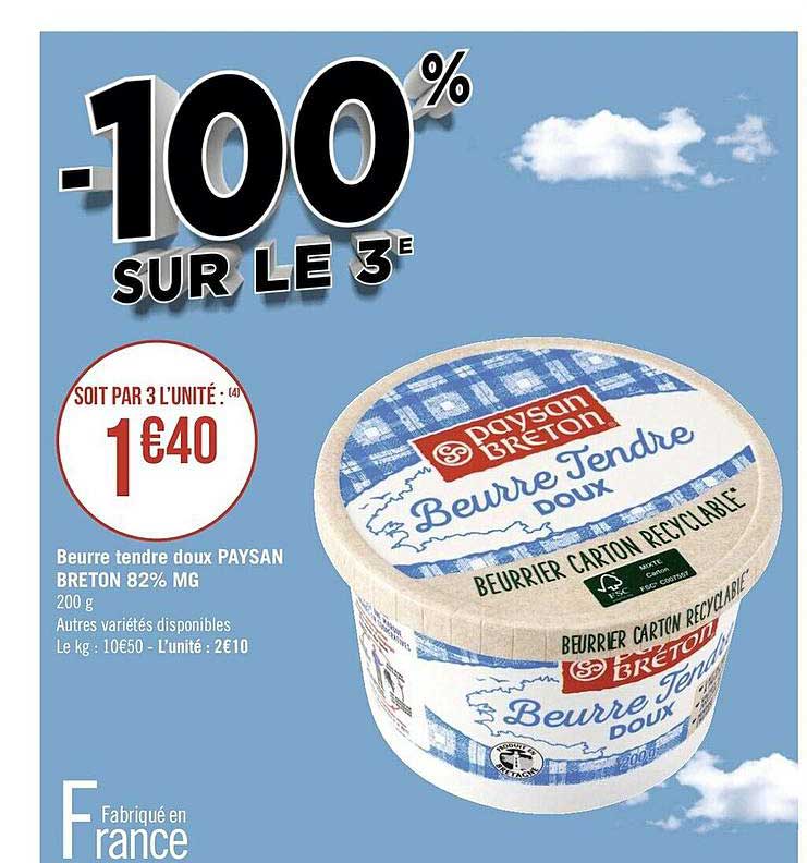 beurre tendre doux paysan breton 82% mg
