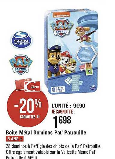 boîte métal dominos pat' patrouille