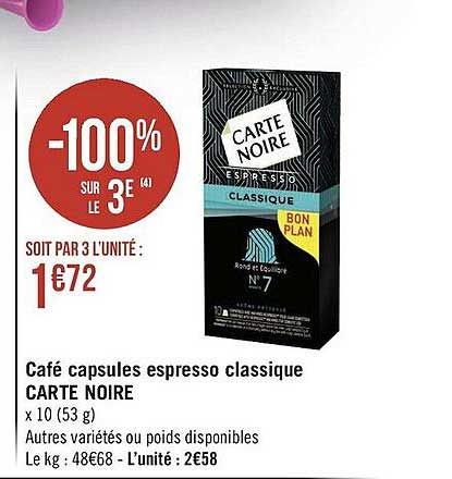 Café Capsules Espresso Classique Carte Noire